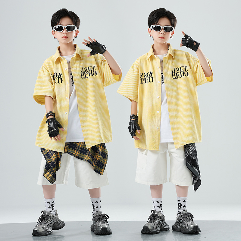 儿童hiphop街舞穿搭短袖屁帘裤子套装女孩嘻哈演出服街舞儿童