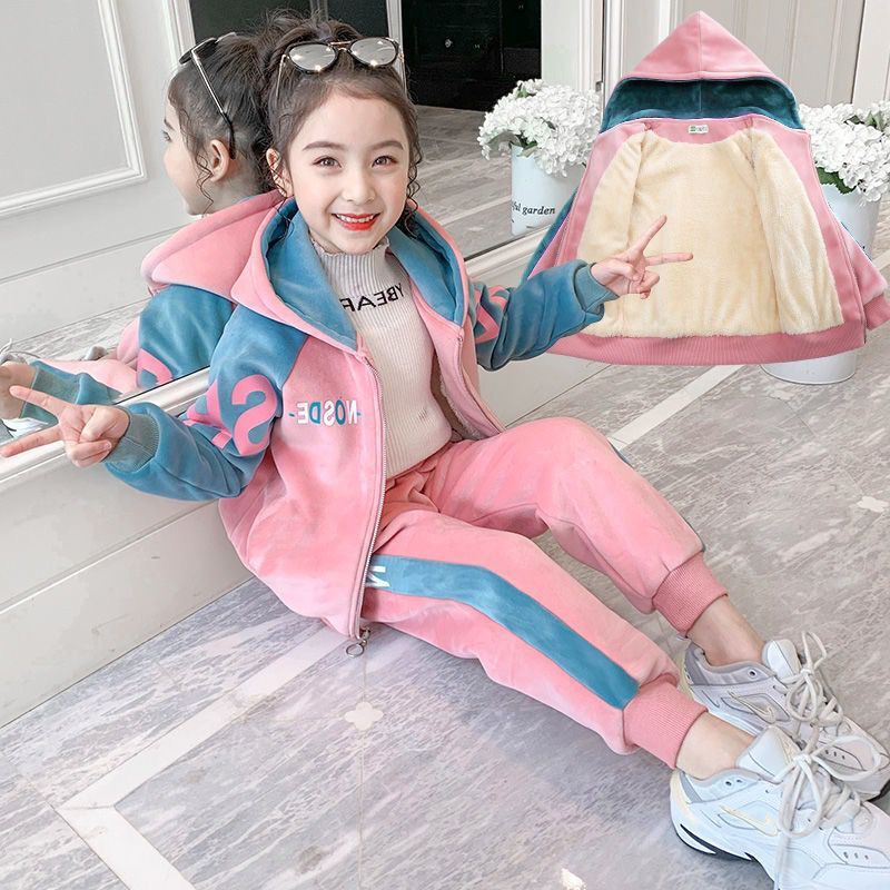 【2025】女童金丝绒卫衣加绒女孩春秋冬休闲运动儿童双面绒两件套