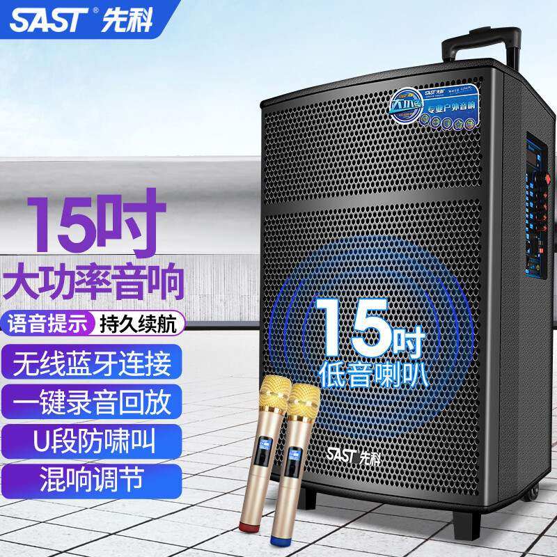 先科15寸广场舞蓝牙音响带话筒家用户外拉杆音箱大功率低音炮厂家