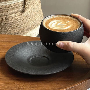 日式复古风磨砂石纹蛋形咖啡杯碟下午茶小众卡布奇诺拉花杯碟套装