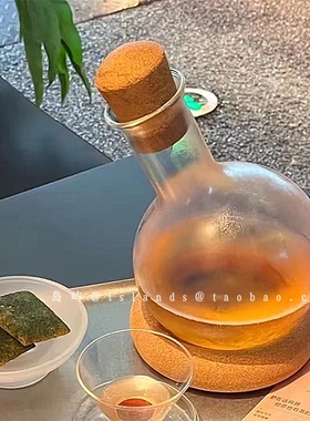 新中式冷泡茶壶创意圆肚玻璃壶咖啡冷萃壶冰茶壶带木座套装木塞壶