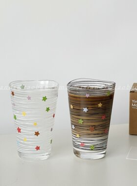 彩色星星线条杯透明玻璃杯