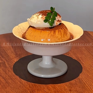 复古简约花边高脚甜品碗燕麦小吃碗陶瓷酸奶碗冰淇淋碗雪糕杯子