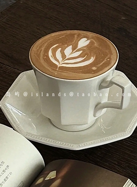 中古风格纯色八角咖啡杯碟套装vintage热拿铁拉花杯碟陶瓷饮品杯