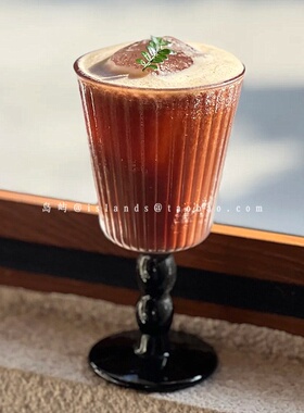 小众设计款ins竖纹黑色高脚杯鸡尾酒杯子轻奢夏日特调果汁玻璃杯