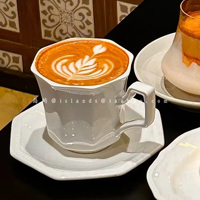 高颜值纯色八角咖啡杯碟