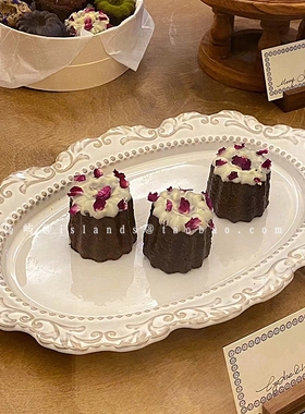 欧式ins风宫廷风窑变陶瓷盘浮雕不规则甜品蛋糕盘下午茶点心盘子