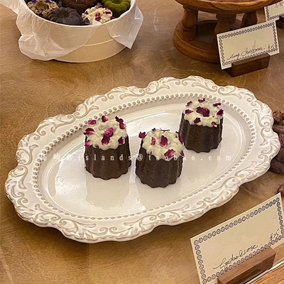 宫廷风窑变浮雕陶瓷蛋糕盘