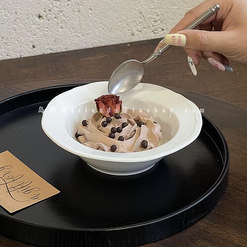 法式ins陶瓷纯色花边碗