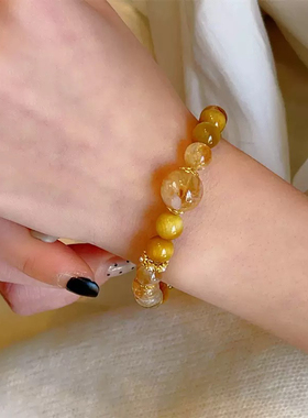 发财黄水晶精致春夏黄塔金复古显白精致高级手饰品纯手工编织礼物