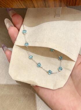 松弛慵懒减龄清冷浅蓝切面珠碎项链温柔氛围感细锁骨链轻奢百搭