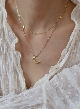 「颈间星月」叠带星星月亮蛇骨高级项链女双层叠戴显白金色锁骨链