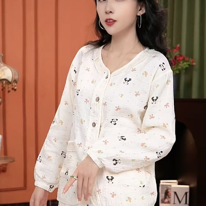 2025年新款双层棉纱开衫家居服