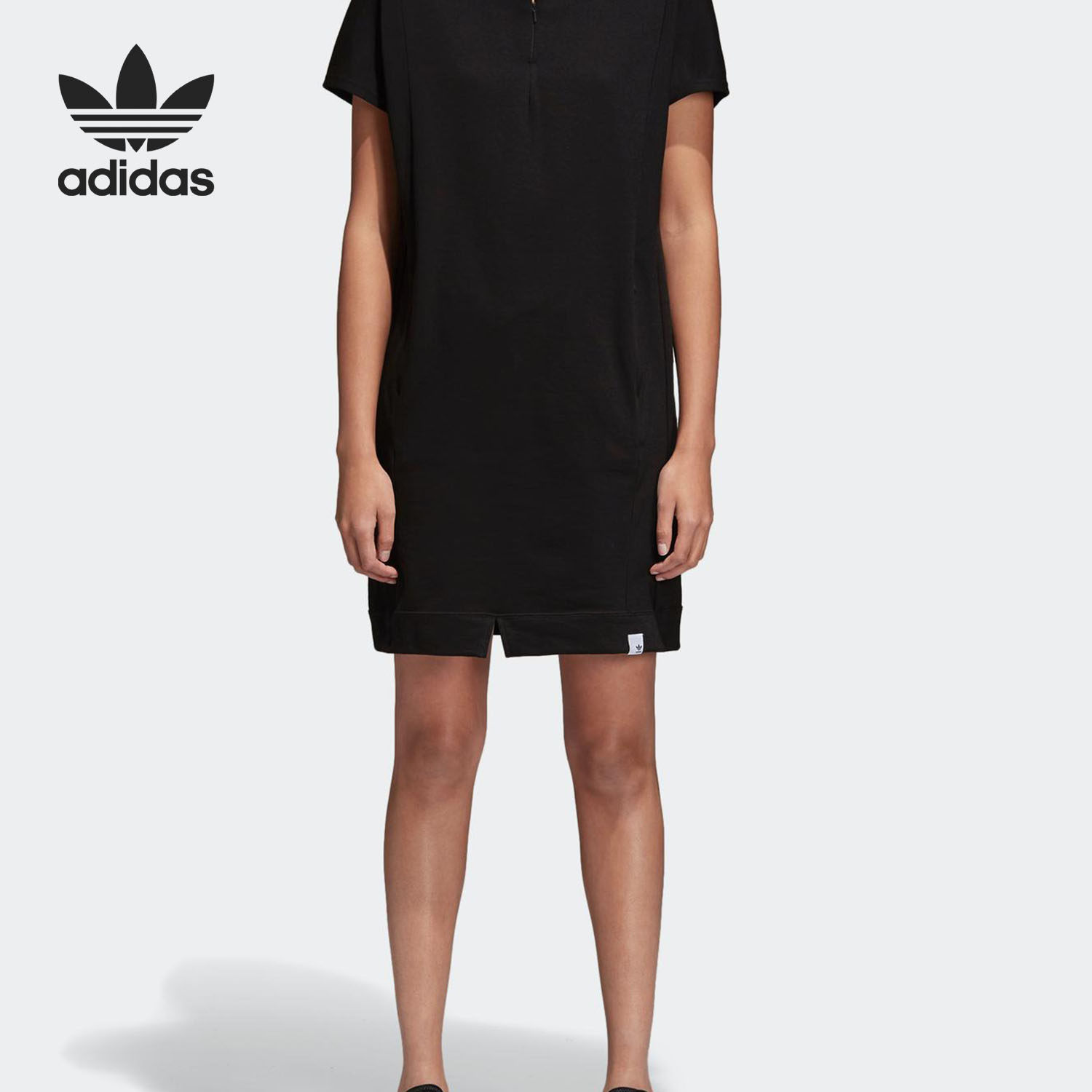 Adidas/阿迪达斯正品三叶草女子黑色休闲中长款连衣裙CV8575