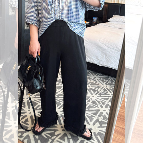 大码女装夏巨显瘦直筒宽松黑裤子