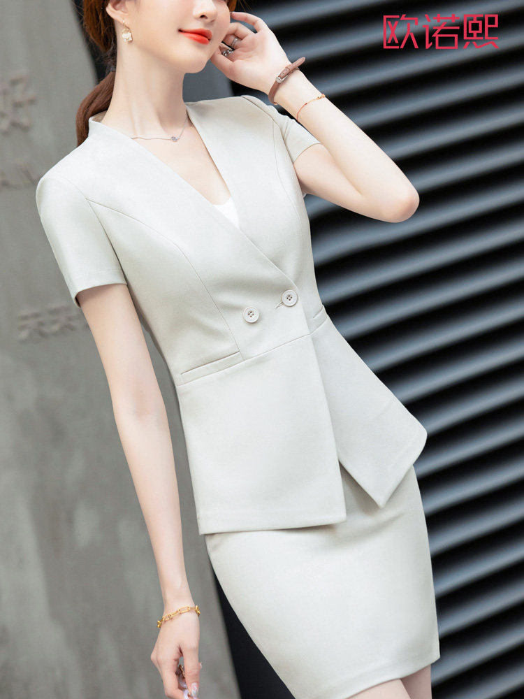 FLIGHT ATTENDANT PROFESSIONAL WEAR WOMENS SUMMER FASHION TEMPERAMENT SUIT BEAUTICIAN OVERALLS  S DEPARTMENT SHORT SLEEVE JEWELRY  S TOOLWEAR