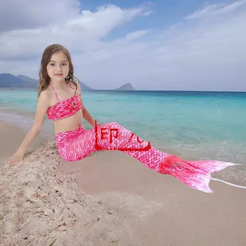 2024儿童美人鱼泳衣服装女童人鱼公主鱼尾巴裙套装衣服小孩的泳衣