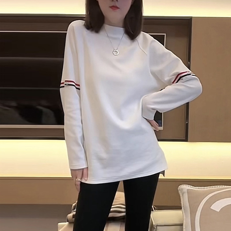 卫衣面料中长款t恤长袖搭配鲨鱼裤的上衣打底衫女秋冬内搭可外穿