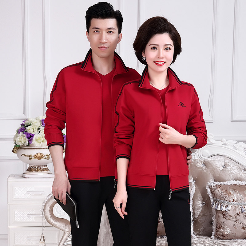 秋季中老年女装情侣运动休闲套装三件套爸爸妈妈广场舞服装团购潮