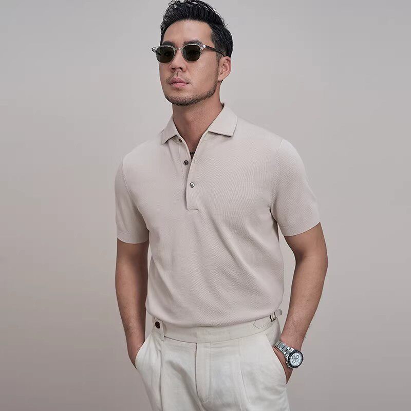 thumbnail for FACECITY [flat knitting beads] 120 count long-staple cotton summer business men's short sleeve polo shirt roll-neck T-shirt