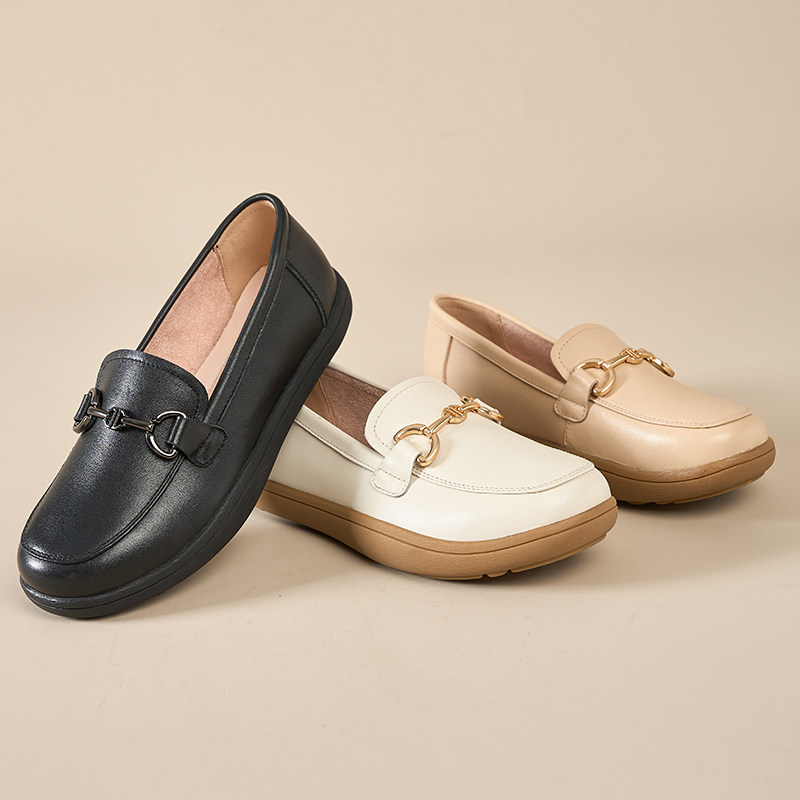真皮软底妈妈鞋秋冬孕妇皮鞋一脚蹬平底鞋子护士单鞋乐福鞋女秋季