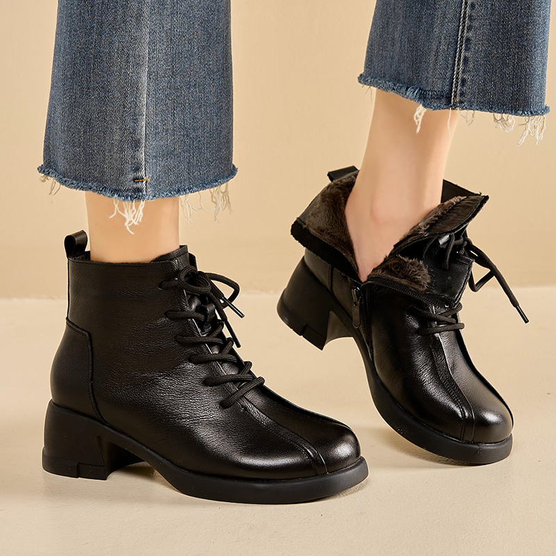 舒适牛皮短靴真皮女鞋加绒棉鞋女