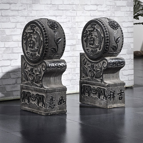 青石仿古门墩家用抱鼓石福鱼小象中式石材雕塑一对门当石精品包邮