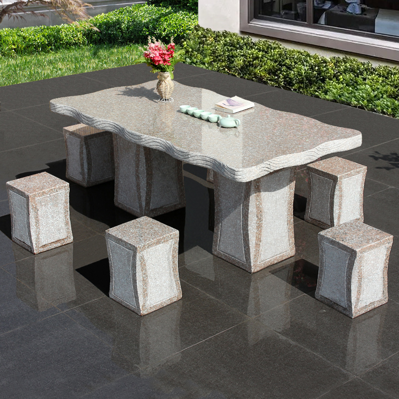 石桌石凳庭院家用天然花岗岩五莲红桌椅一套户外别墅花园石头桌子