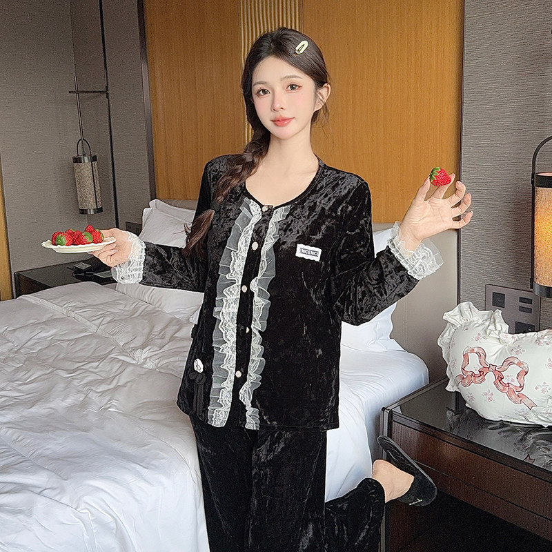 2025秋季金丝绒新款金钻绒睡衣女士甜美可爱卡通休闲家居服套装