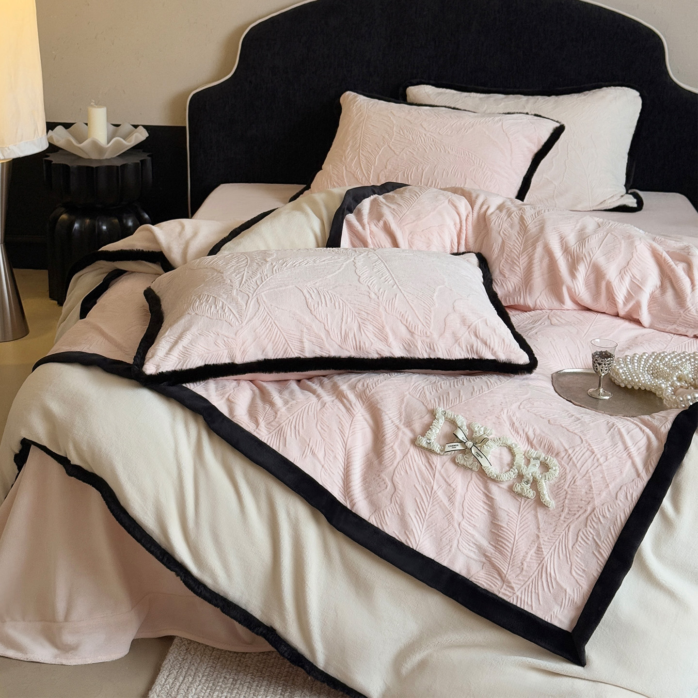 LANSWAY韩版雕花绒四件套260g牛奶绒冬天保暖加厚被套床单1.8床品