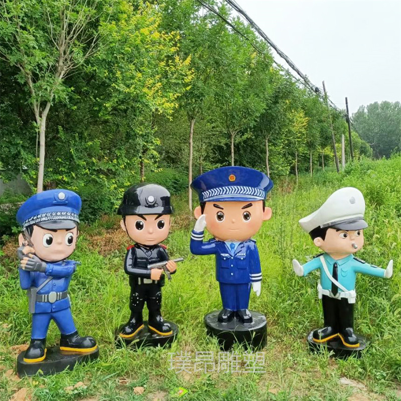 卡通消防员摆件Q版警察交警公务执法人员雕塑 女警官玻璃钢雕像