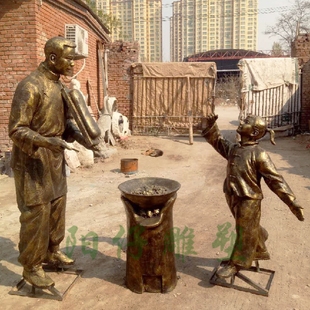 山西特色刀削面雕塑 农家面馆步行街小吃街饭店仿铜人物雕像摆件