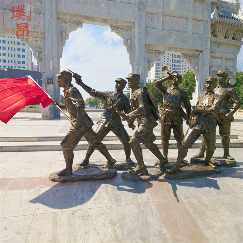 中国工农红军冲锋抗战单人雕塑仿铜八路军抗日雕像铜像民兵抗战