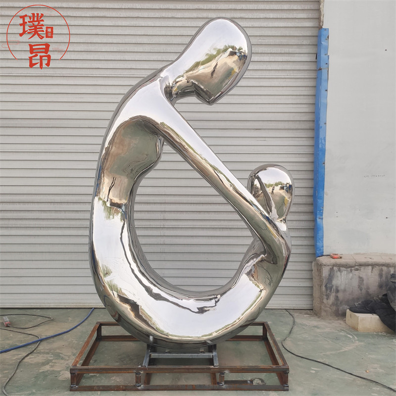 妇幼医院不锈钢镜面雕塑母与子抽象白钢摆件大型母爱主题户外雕像