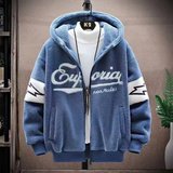 羊羔绒外套男士秋冬款潮流休闲连帽夹克男冬季潮牌颗粒绒褂子衣服，男装夹克，星座208-1