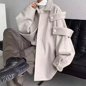 毛呢外套男秋冬小众设计感美式复古宽松休闲加厚夹克潮牌大衣P75，男装夹克，星座208-1