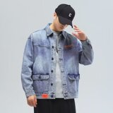 工装外套男士春秋季新款时尚潮流男生潮牌休闲夹克牛仔上衣G10P55，男装工装外套，星座208-1