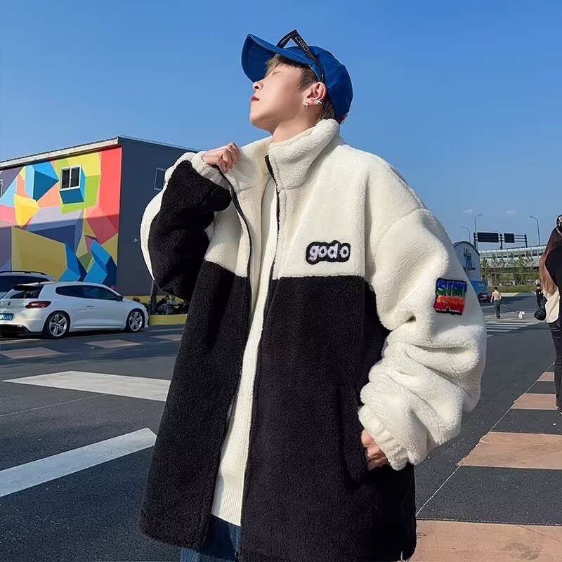 摇粒绒加厚外套男立领宽松时尚加肥加大羊羔绒青少年大码棉服胖子,男装棉衣,星座208-1