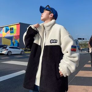 摇粒绒加厚外套男立领宽松时尚加肥加大羊羔绒青少年大码棉服胖子图片