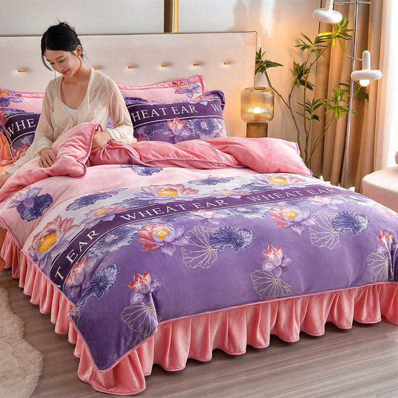 加厚牛奶绒四件套金貂绒防静电冬季珊瑚绒双面加绒被套床上法兰绒,床上用品,床品套件/四件套/多件套,淘宝优惠券,粉丝福利购,淘宝优惠卷