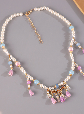 新中式璎珞项链女铃兰花吊坠璎珞古风饰品超仙复古旗袍汉服配饰品