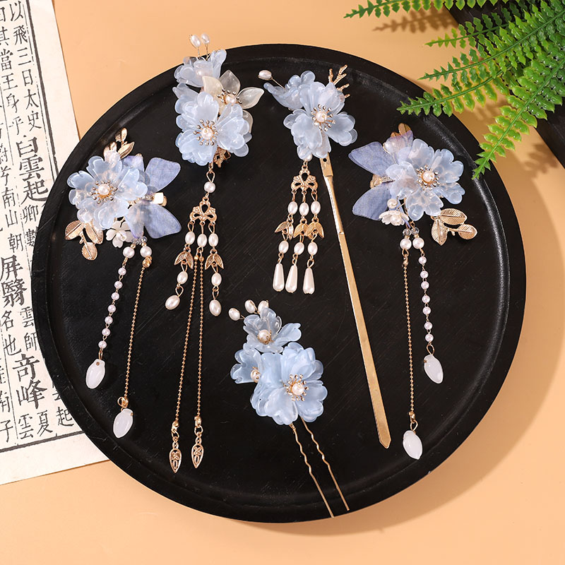 雪莲步摇全套浅蓝色头饰古风