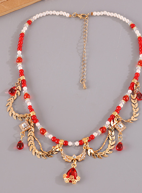 古风璎珞流苏项链红色国风