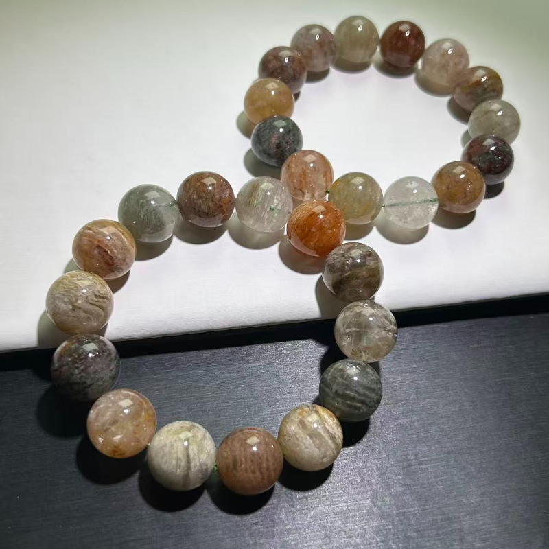 天然千层四季幽灵水晶手串满矿四季幽灵深绿幽灵串珠手链水晶直播