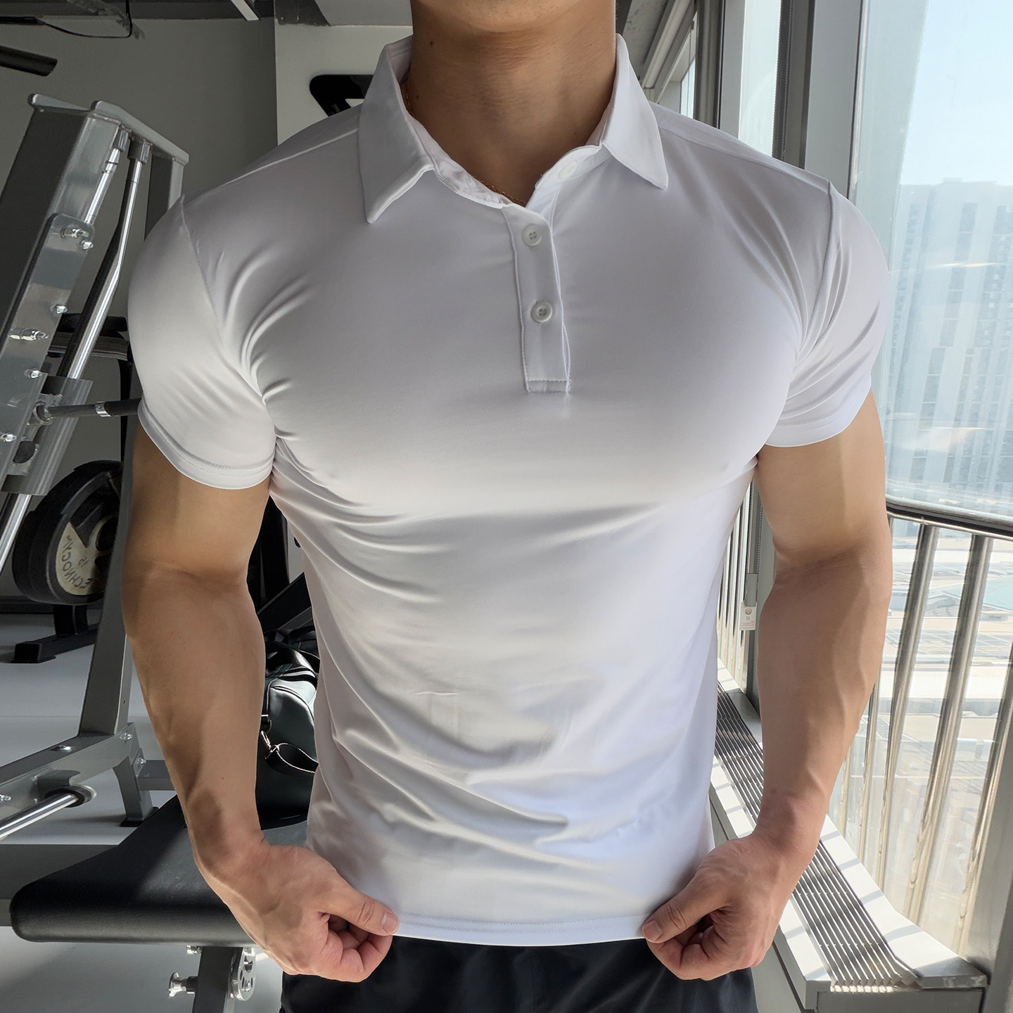 美式健身POLO衫男短袖翻领速干运动T恤紧身私人教练工作服定制夏