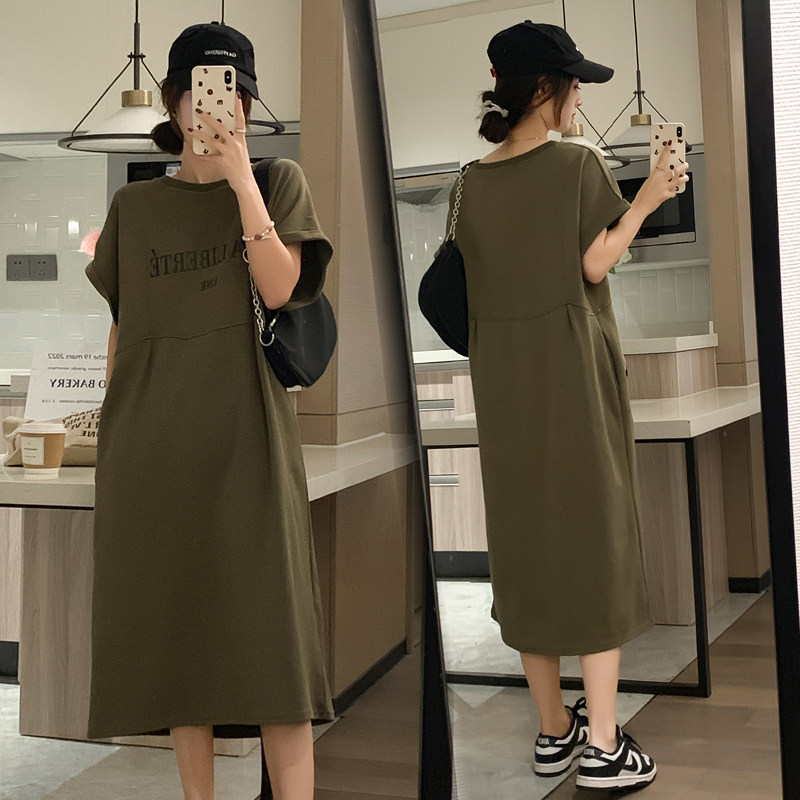 哺乳夏装时尚辣妈款大码韩版外出喂奶衣简约淑女孕妇连衣裙中长款
