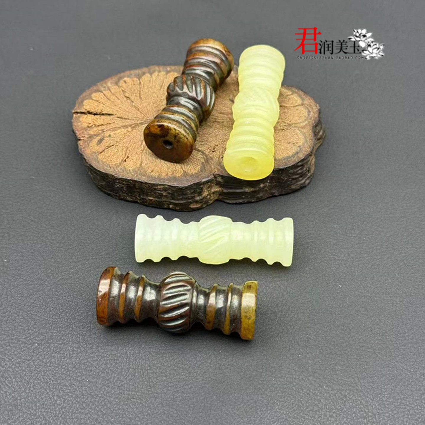岫玉通孔雕纹桶珠玉佩玉坠仿古螺旋纹吊坠挂件项链坠手工汉服配饰