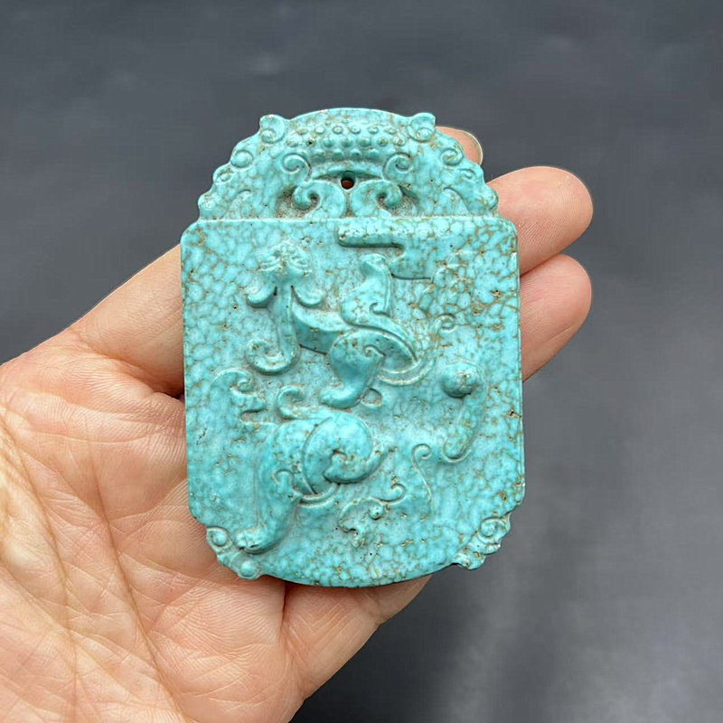 仿绿松石双龙吊坠挂件