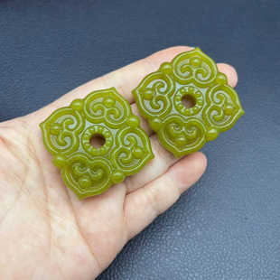 岫玉四方如意吊坠挂件黄岫玉单面雕刻项链坠锁骨链玉佩玉坠毛衣坠