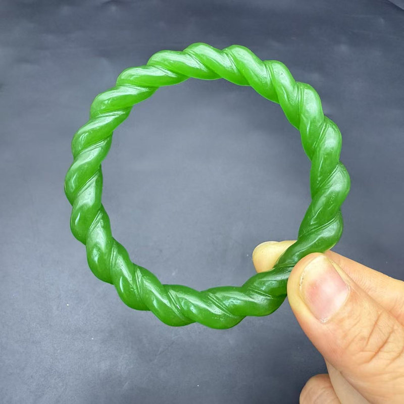 琉璃绿色麻花手镯仿碧玉镯子